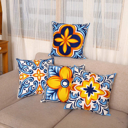 Digital Printed Cushions Assorted 4 PCs-Mustard Pattern cushions Apricot   