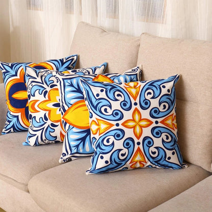 Digital Printed Cushions Assorted 4 PCs-Mustard Pattern cushions Apricot   