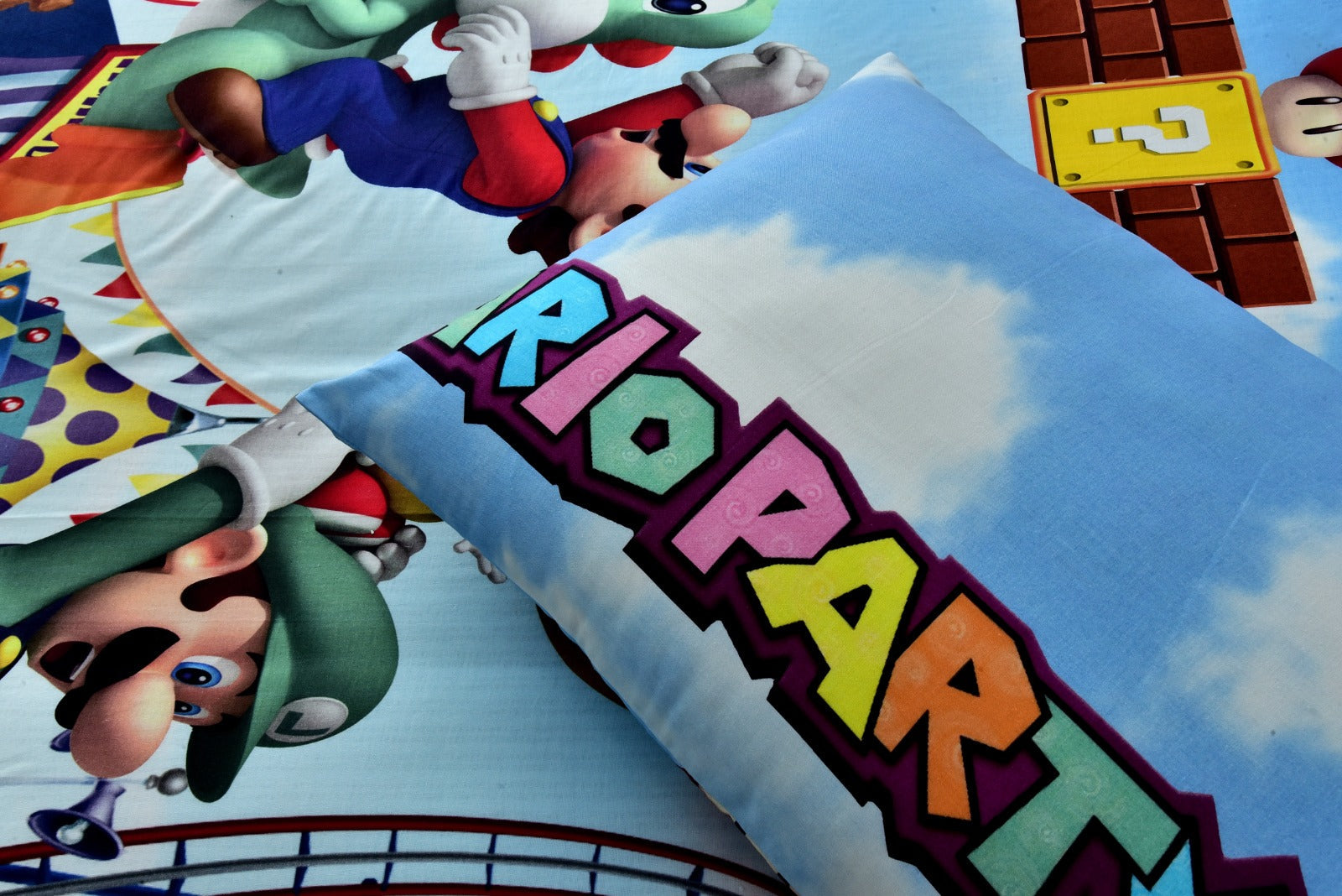 Digital Printed Junior Single Bed Sheet(4203)-Mario Party kids Bed Sheet Apricot   