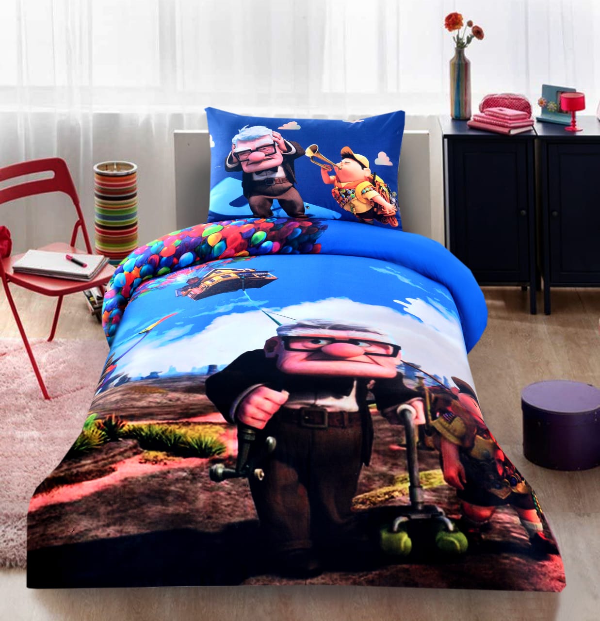 Digital Printed Junior Single Bed Sheet-(3894)UP kids Bed Sheet Apricot   