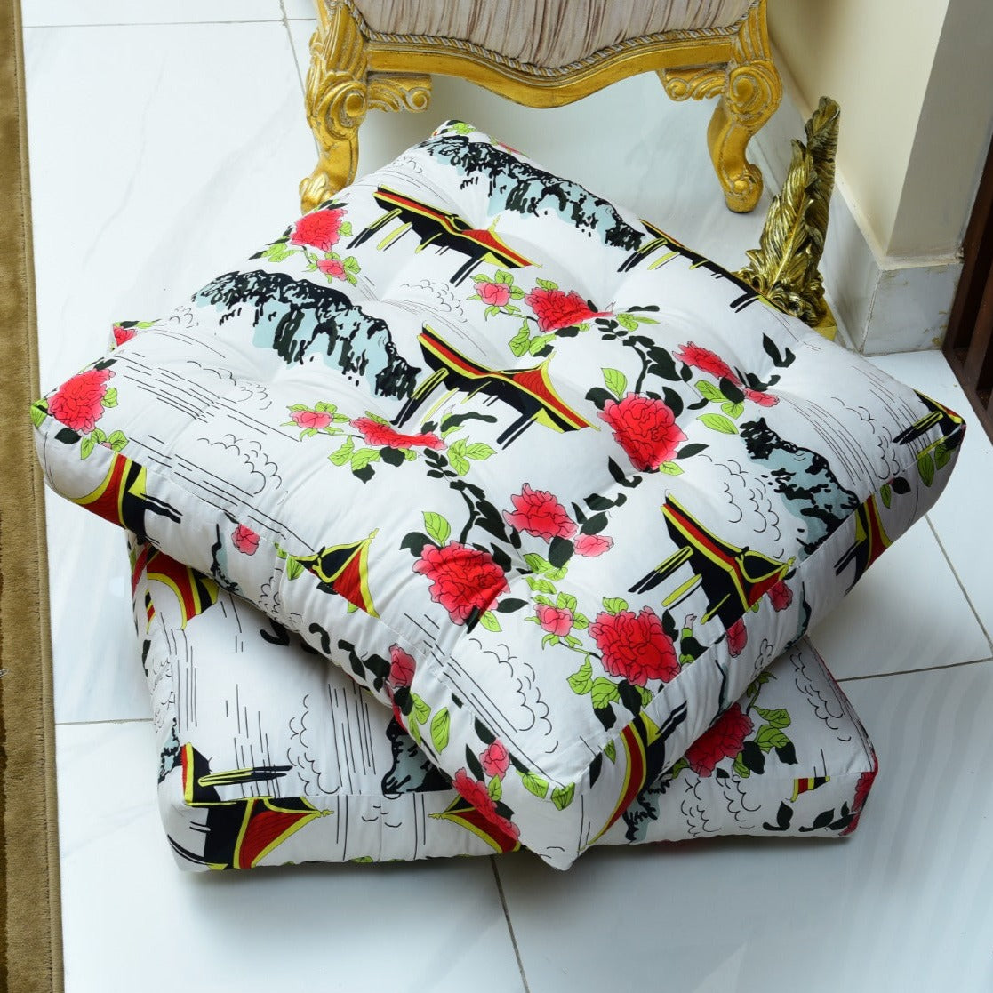 Digital Printed Square Floor Cushions-Angels Era cushions Apricot   