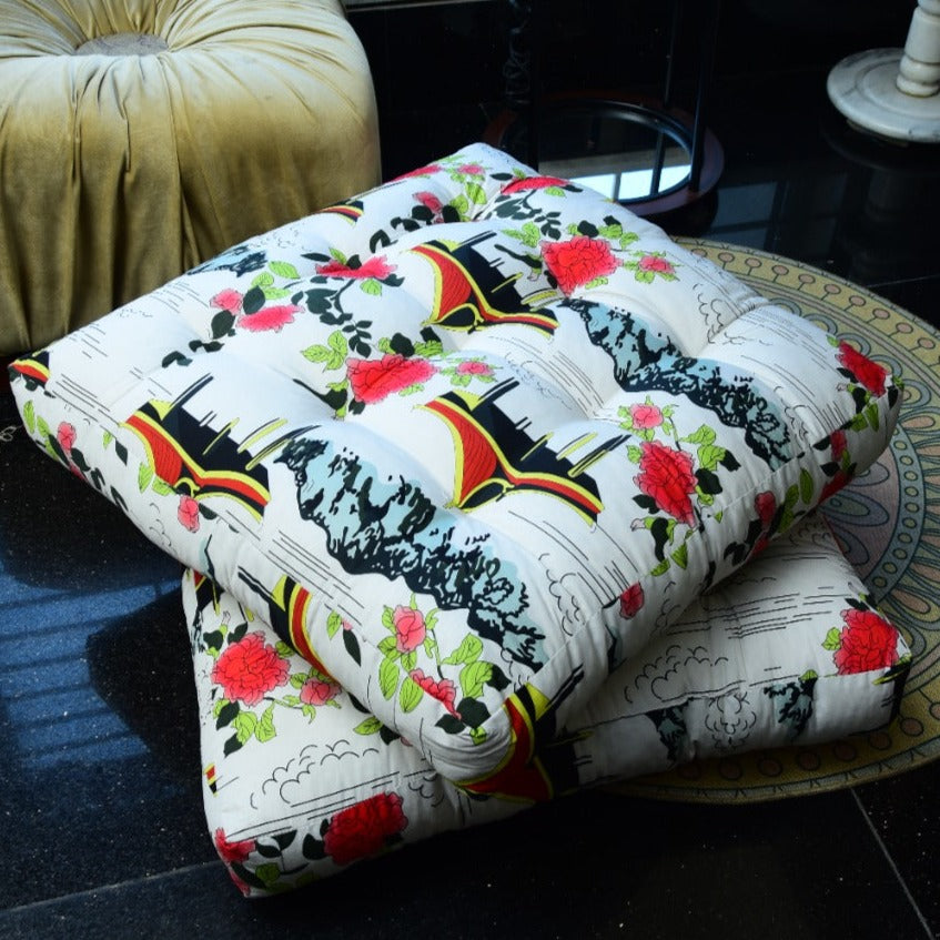 Digital Printed Square Floor Cushions-Angels Era cushions Apricot   