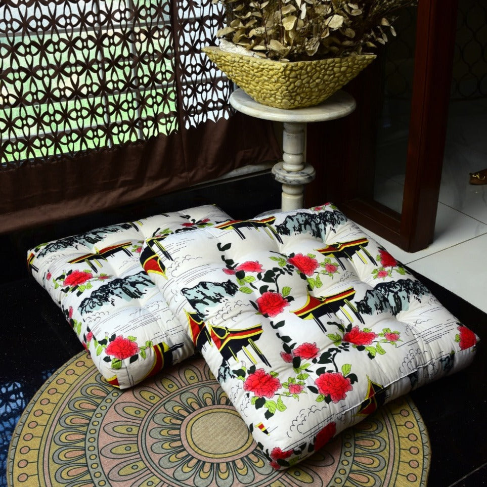 Digital Printed Square Floor Cushions-Angels Era cushions Apricot   