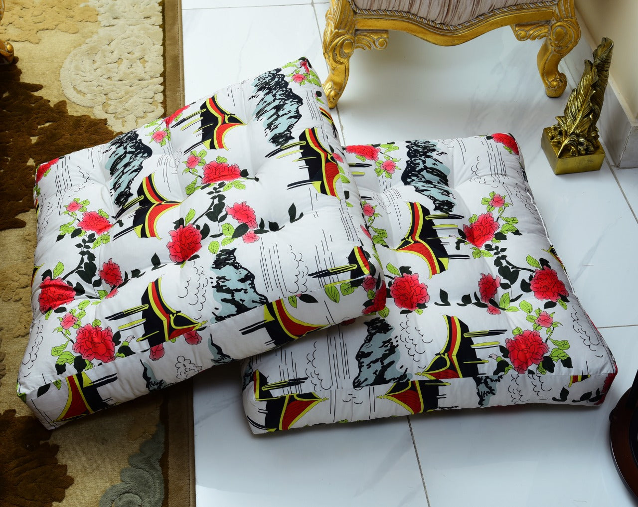 Digital Printed Square Floor Cushions-Angels Era cushions Apricot   