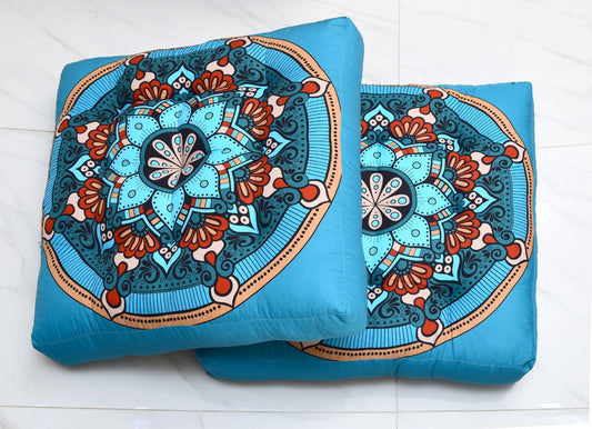 Digital Printed Square Floor Cushions-Boho cushions Apricot   