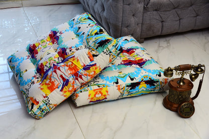 Digital Printed Square Floor Cushions- Canvas Art cushions Apricot   