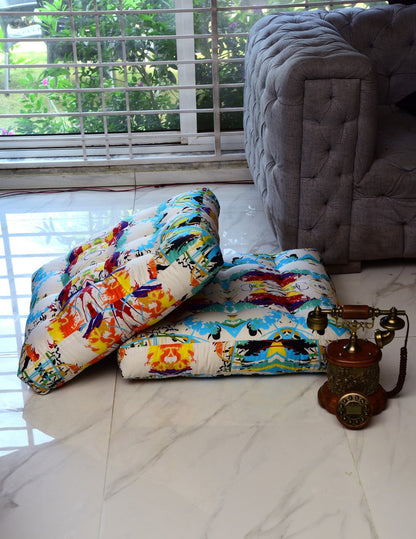 Digital Printed Square Floor Cushions- Canvas Art cushions Apricot   