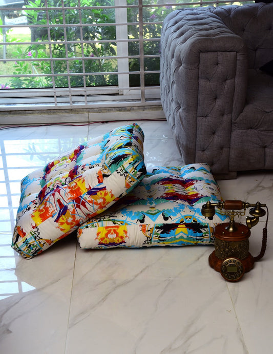 Digital Printed Square Floor Cushions- Canvas Art cushions Apricot   