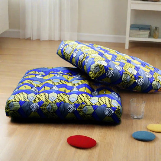 Digital Printed Square Floor Cushions- Pyramids cushions Apricot   
