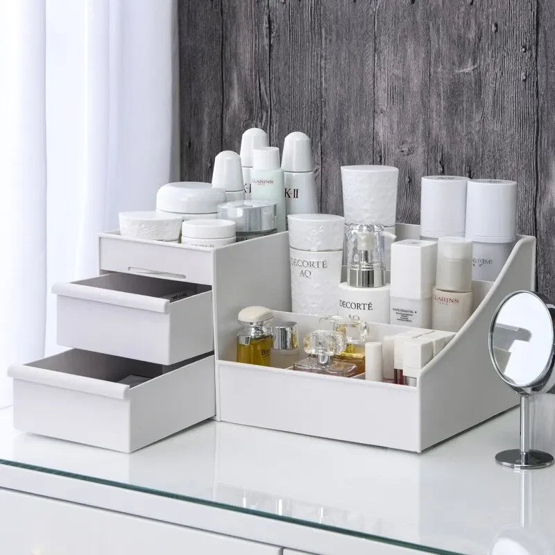 Makeup Organizer with Drawers-White Cosmetic Organizer Apricot