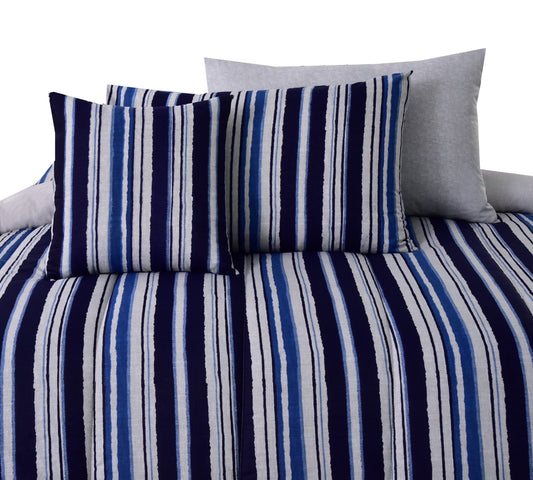 Duvet Cover-Blue Lines Bed Sheets Apricot