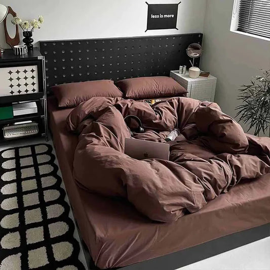 8 PCs Winter Razai Set- Solid Brown Comforters Apricot