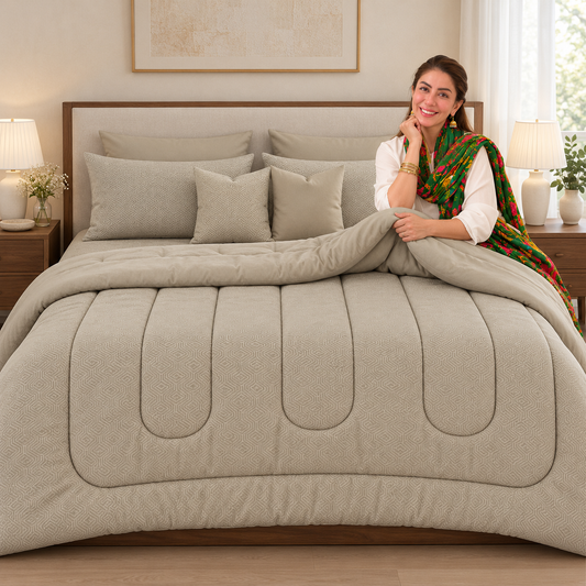 8 PCs Winter Razai Set- Opus Comforters Apricot