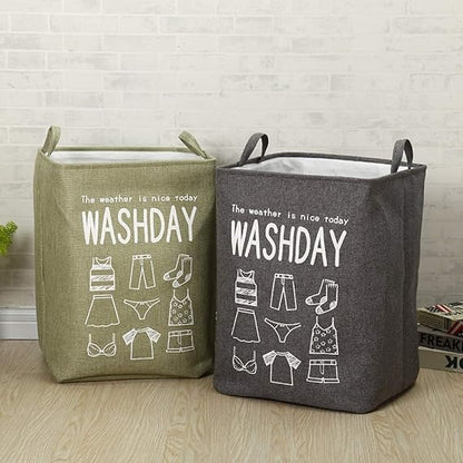 Eva Collapsible Laundry Basket Wash Day-Green  Apricot   