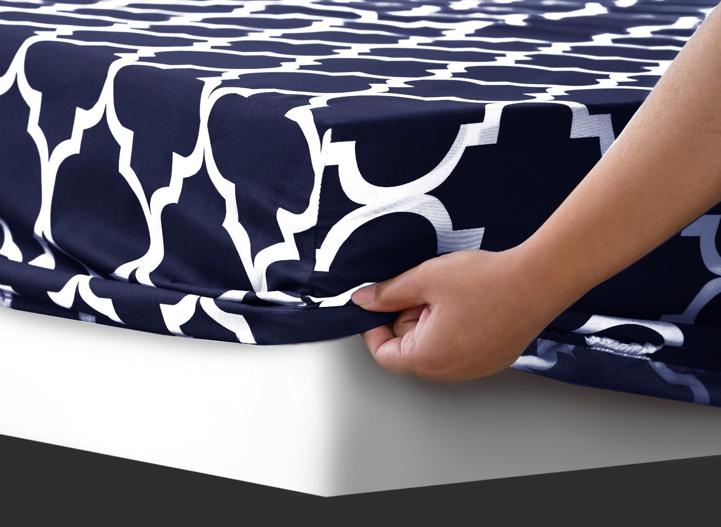 Fitted Bed Sheet-Blue Geometric Fitted Sheets Apricot   