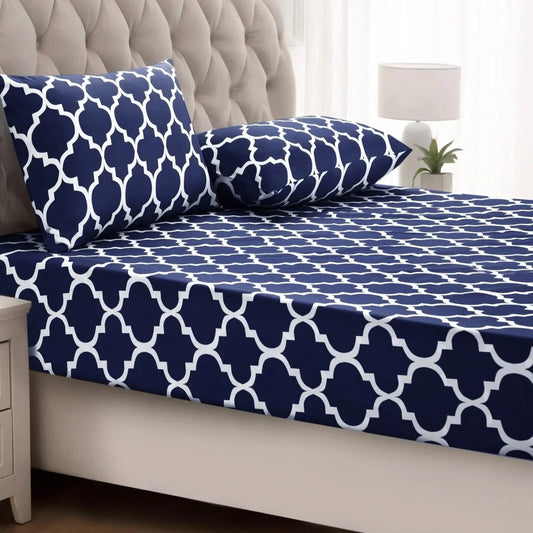 Fitted Bed Sheet-Blue Geometric Fitted Sheets Apricot   