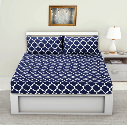 Fitted Bed Sheet-Blue Geometric Fitted Sheets Apricot   