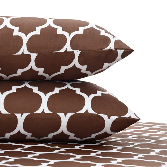 Fitted Bed Sheet-Brown Geometric Fitted Sheets Apricot   