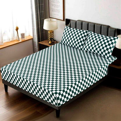 Fitted Bed Sheet-Green Chess Fitted Sheets Apricot   