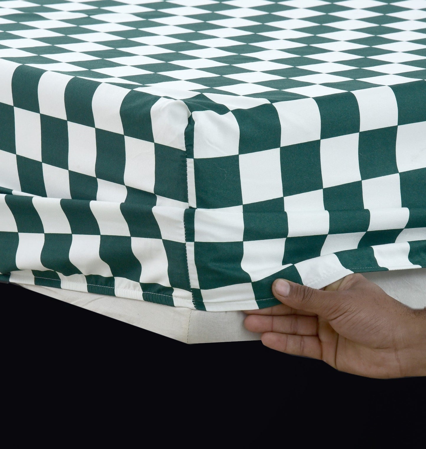 Fitted Bed Sheet-Green Chess Fitted Sheets Apricot   