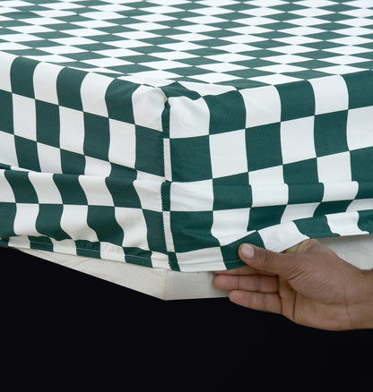 Fitted Bed Sheet-Green Chess Fitted Sheets Apricot   