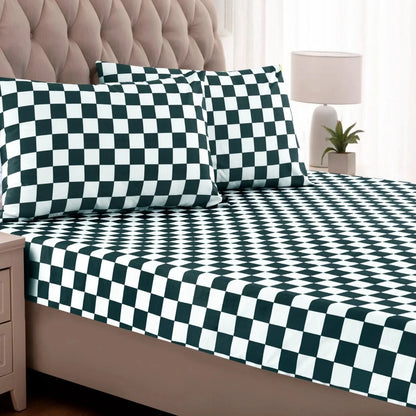 Fitted Bed Sheet-Green Chess Fitted Sheets Apricot   