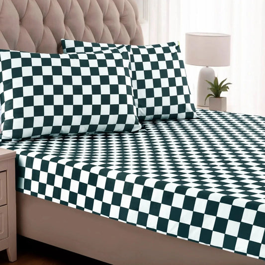 Fitted Bed Sheet-Green Chess Fitted Sheets Apricot   
