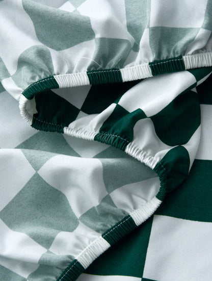 Fitted Bed Sheet-Green Chess Fitted Sheets Apricot   