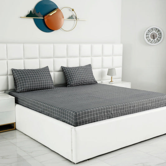 Fitted Bed Sheet-Grey Check Fitted Sheets Apricot   