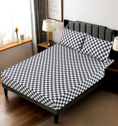 Fitted Bed Sheet-Grey Chess Fitted Sheets Apricot   