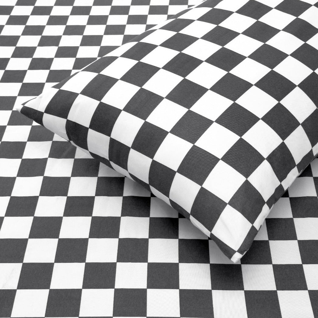 Fitted Bed Sheet-Grey Chess Fitted Sheets Apricot   