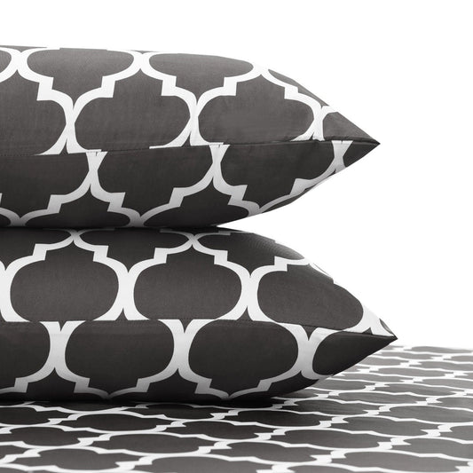 Fitted Bed Sheet-Grey Geometric Fitted Sheets Apricot   
