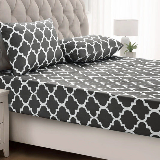 Fitted Bed Sheet-Grey Geometric Fitted Sheets Apricot   