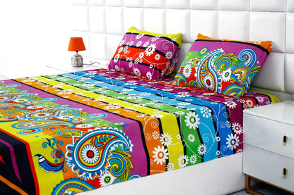 Fitted Bed Sheet-Multi Flowers Fitted Sheets Apricot   