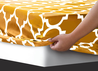 Fitted Bed Sheet-Mustard Geometric Fitted Sheets Apricot   