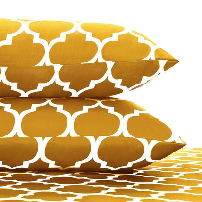 Fitted Bed Sheet-Mustard Geometric Fitted Sheets Apricot   