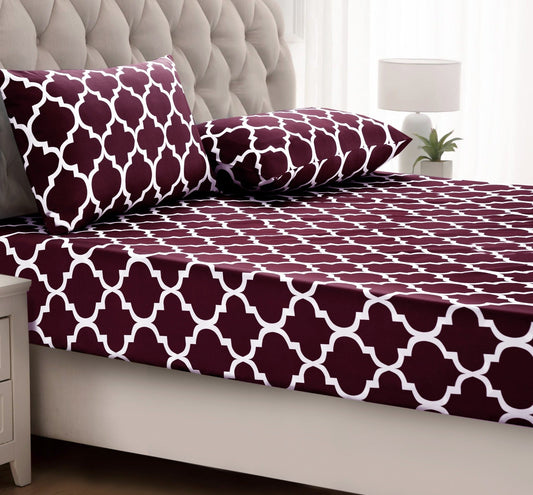 Fitted Bed Sheet-Plum Geometric Fitted Sheets Apricot   