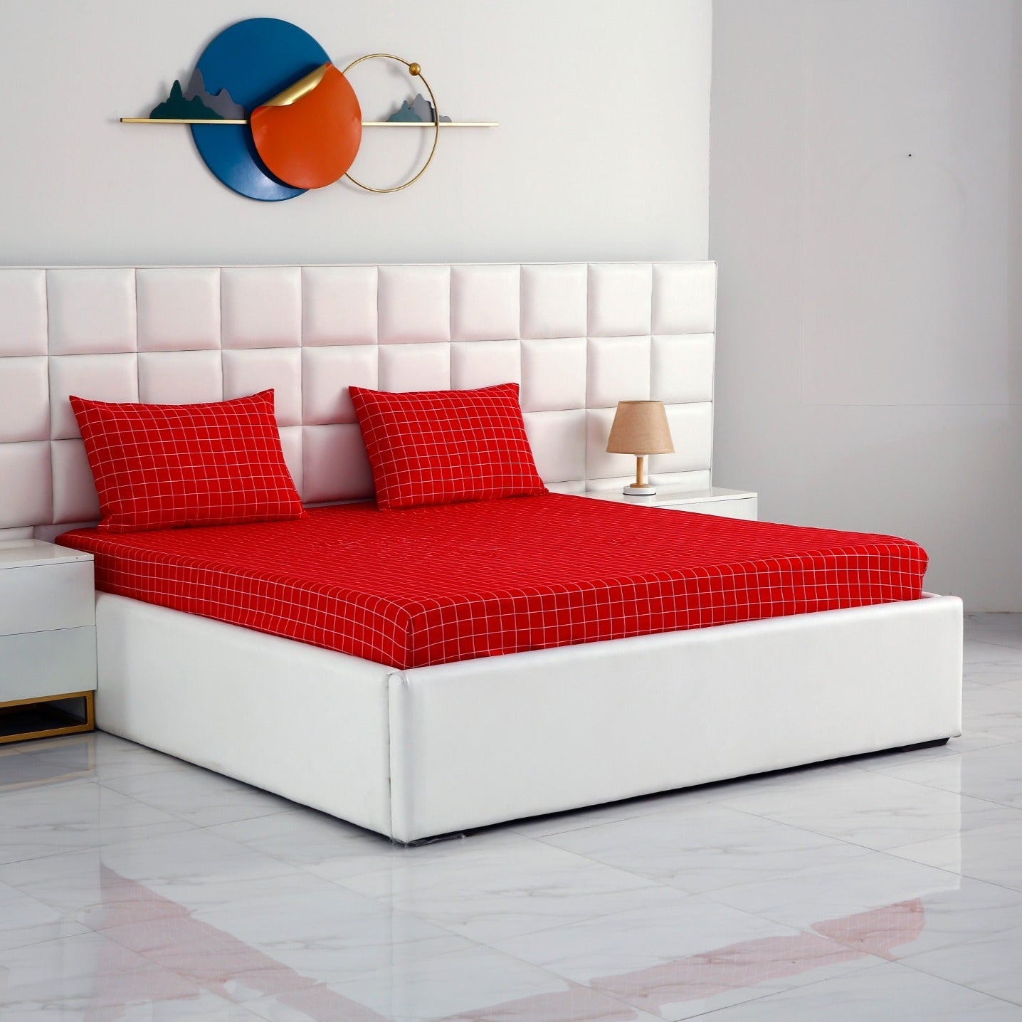 Fitted Bed Sheet-Red Check Fitted Sheets Apricot   
