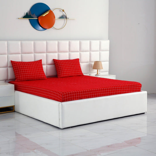 Fitted Bed Sheet-Red Check Fitted Sheets Apricot   