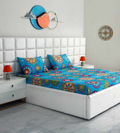Fitted Bed Sheet-Turquoise Flower Fitted Sheets Apricot   