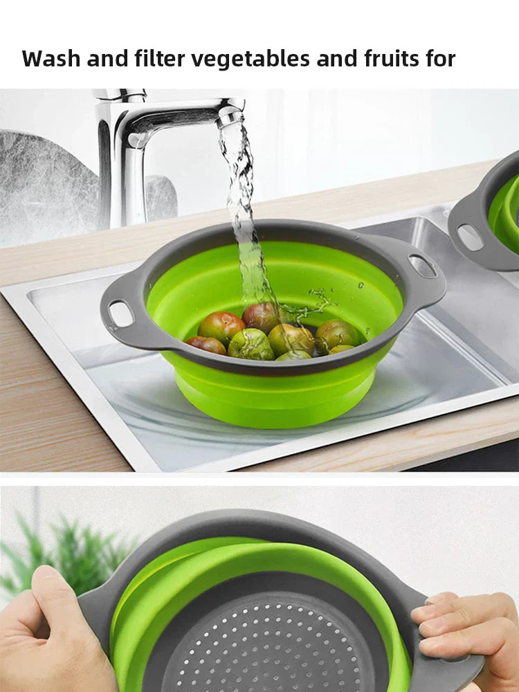 Collapsible Silicone Drain water bucket-Green(Large) Apricot