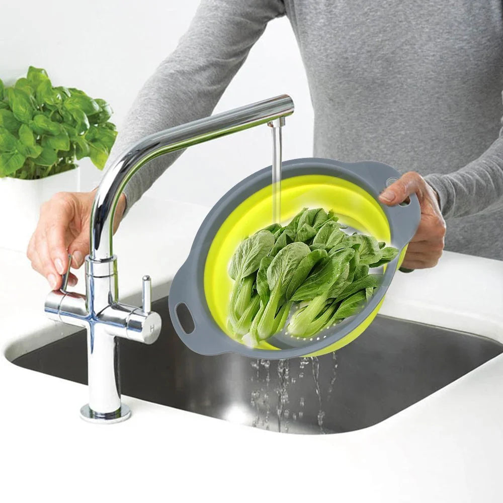 Collapsible Silicone Drain water bucket-Green(Large) Apricot