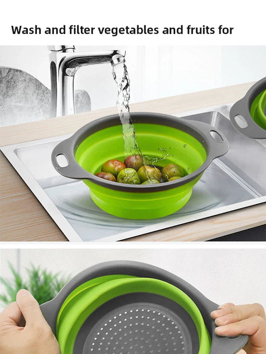 Collapsible Silicone Drain water bucket-Green(Large) Apricot