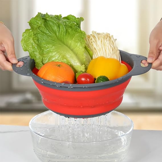 Collapsible Silicone Drain water bucket-Red(Large) Apricot