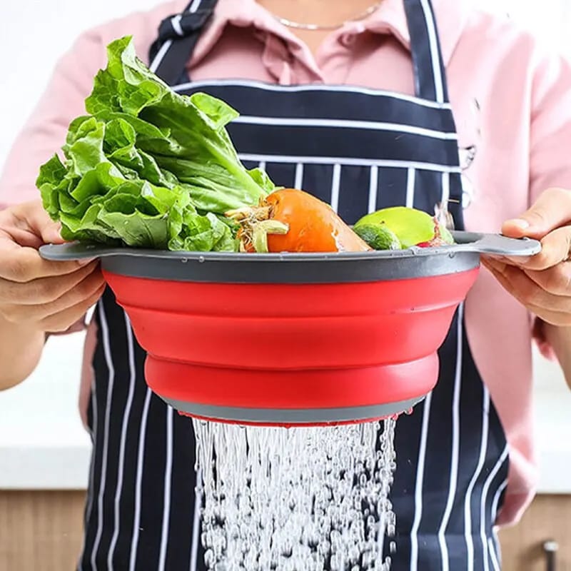 Collapsible Silicone Drain water bucket-Red(Large) Apricot