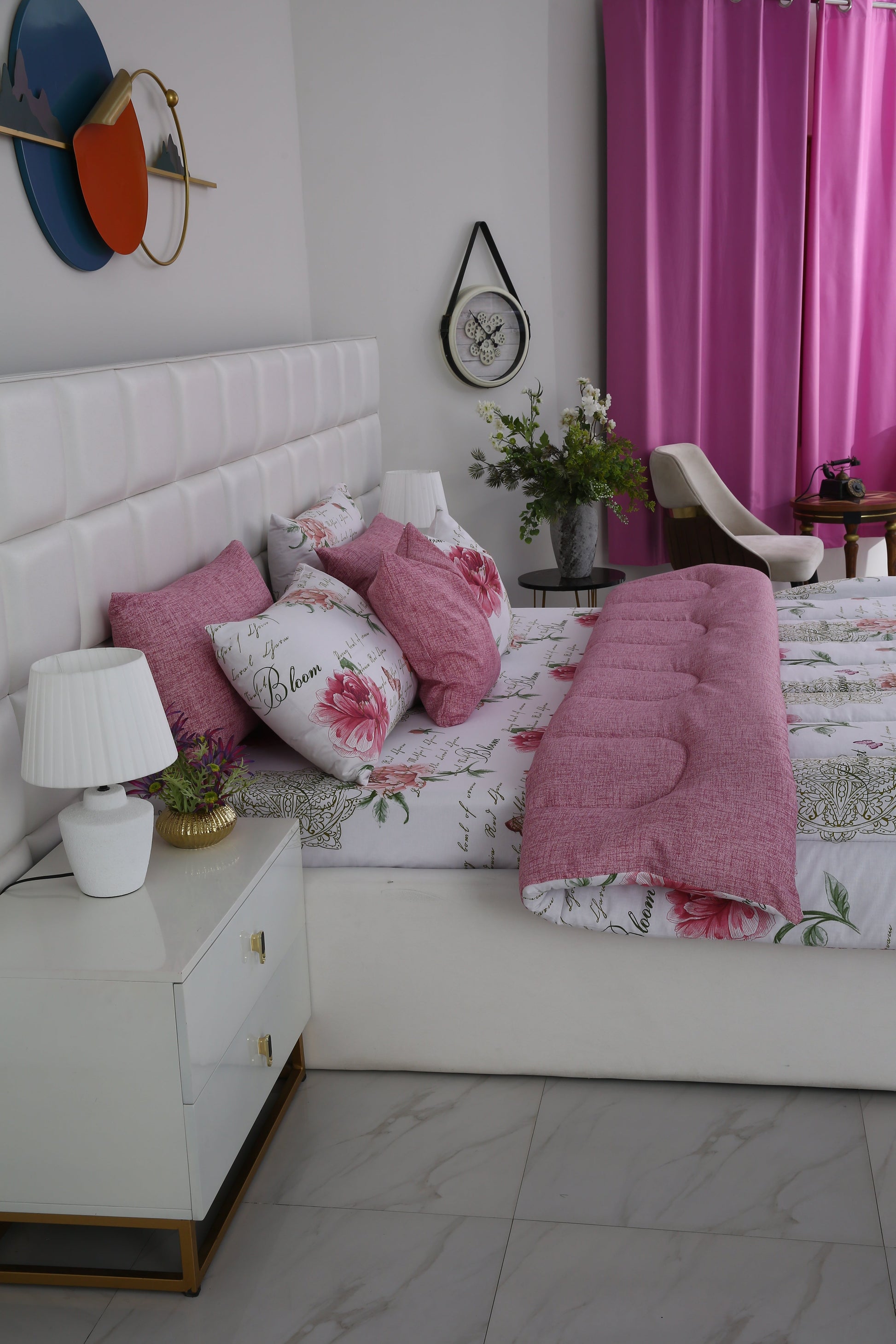 8 PCs Winter Comforter Set-Pink Flowers Comforters Apricot