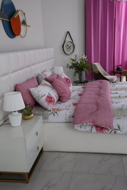 8 PCs Winter Comforter Set-Pink Flowers Comforters Apricot