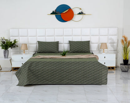 3 PCs Double Bed Sheet-Emerald Flowers Bed Sheets Apricot