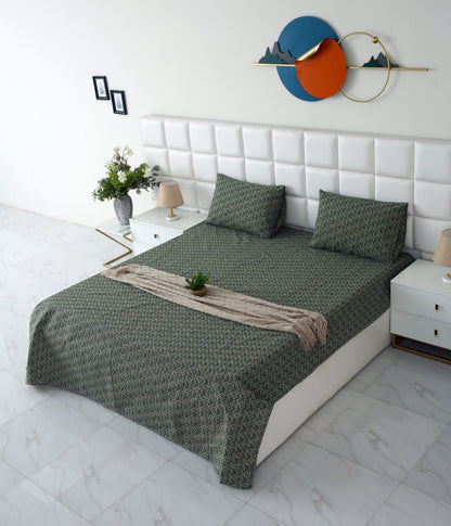 3 PCs Double Bed Sheet-Emerald Flowers Bed Sheets Apricot