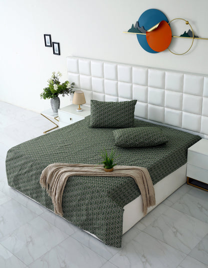 3 PCs Double Bed Sheet-Emerald Flowers Bed Sheets Apricot